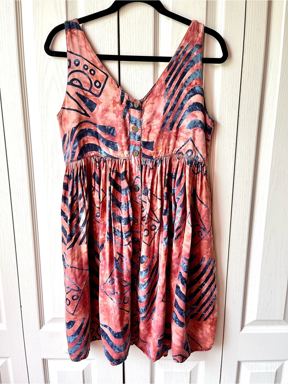 Bohemian Tye Dye Dress Hawaii Water Prints Babydoll Button Down Women’s Small